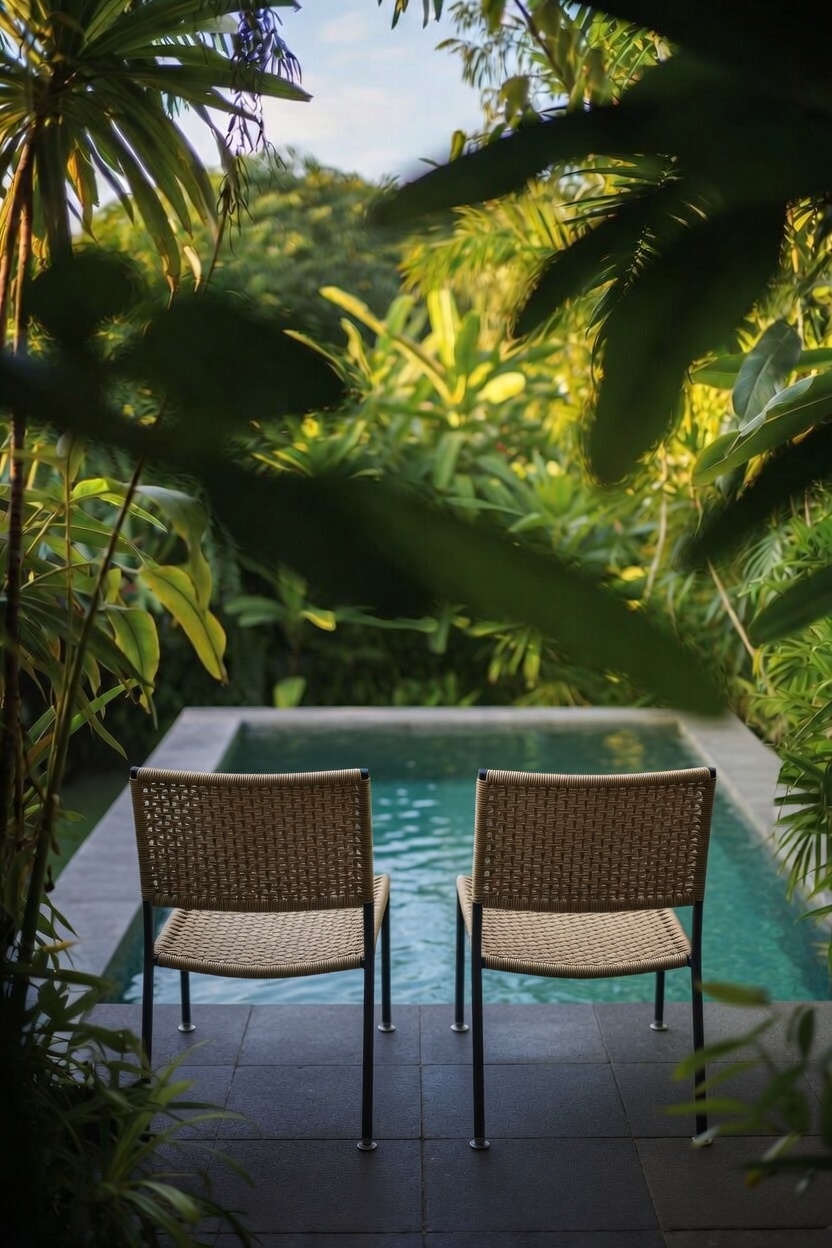Pool villa with rattan chairs